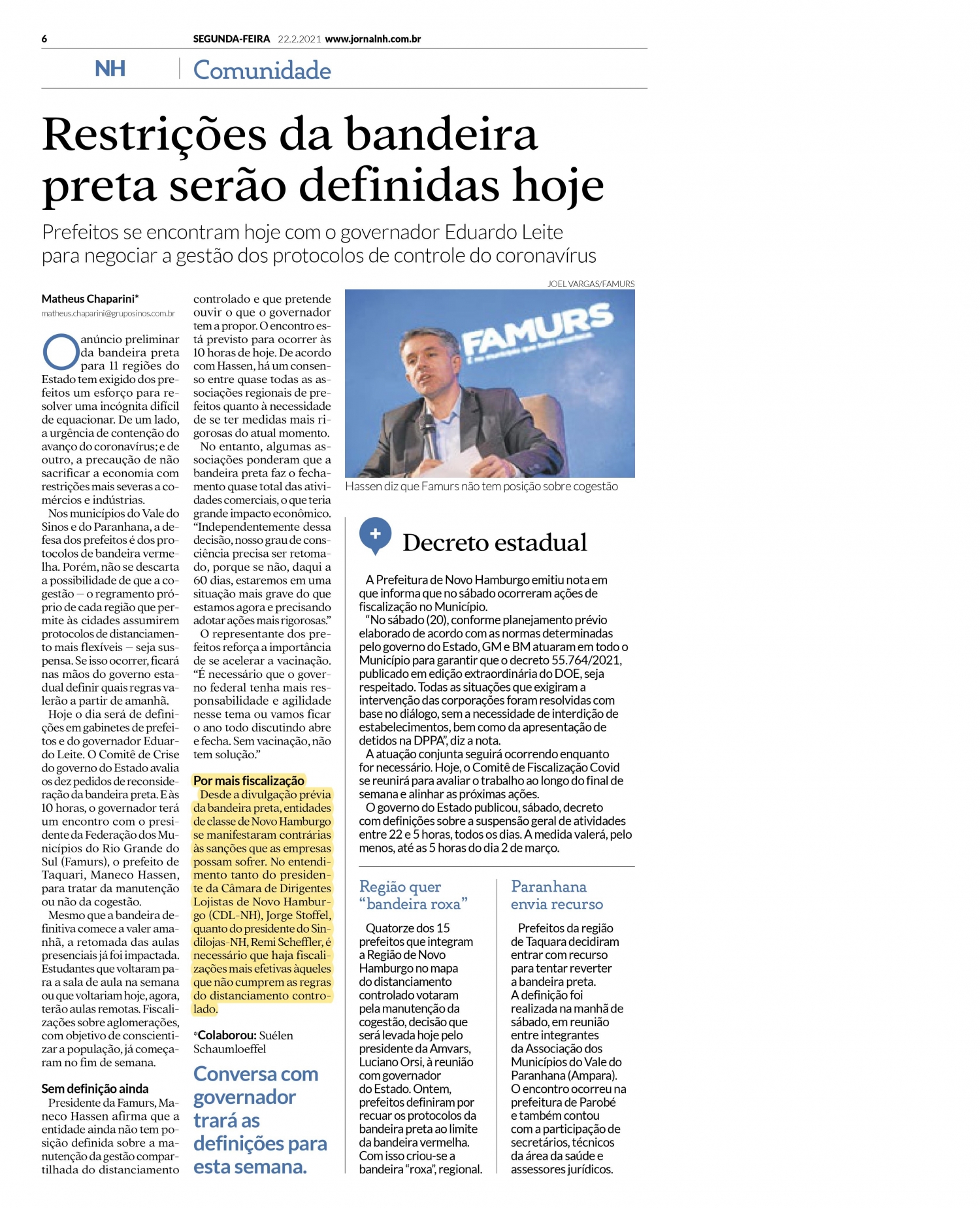 Opinião do presidente da CDL NH, Jorge Stoffel no jornal da região.